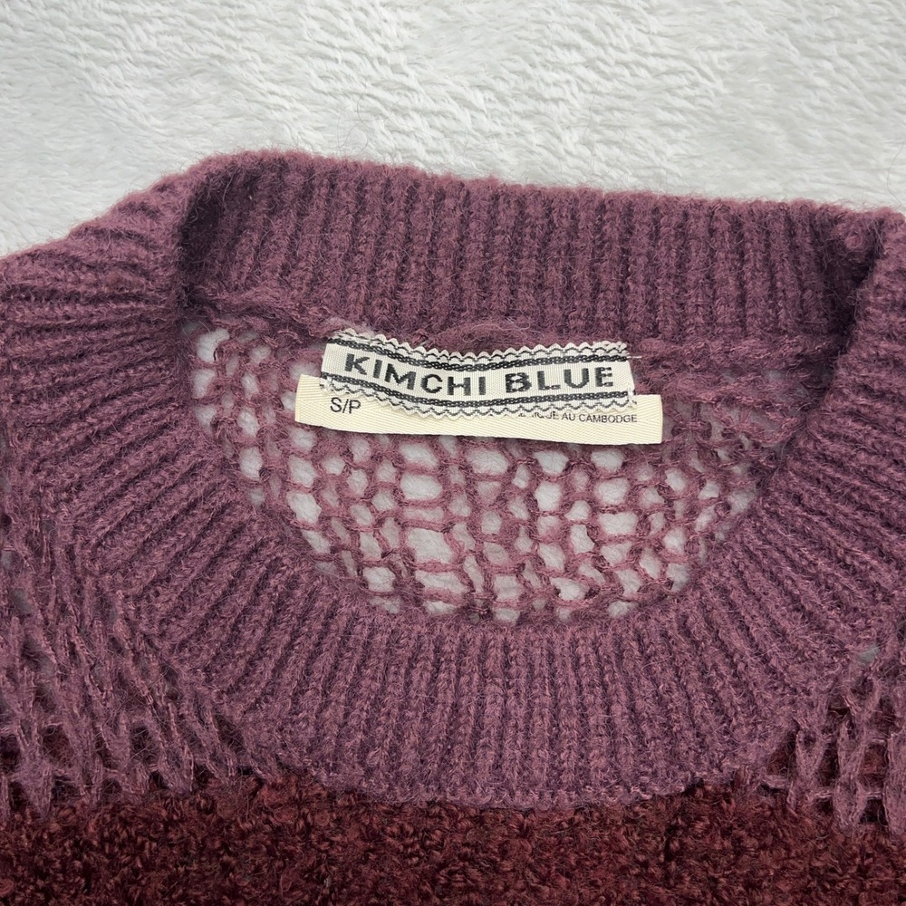 Kimchi Blue Striped Cropped Crochet Knit Sweater Burgundy Blue White Women S - Picture 2 of 7